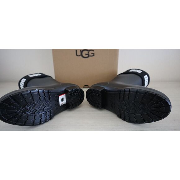 UGG 1110732 Women's Sz 5 Black Sienna Matte Graphic Logo Rubber Rain Boots - Picture 4 of 8